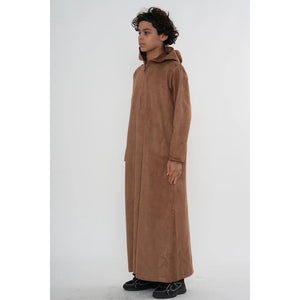HM12 - Boy's Hooded Suede Emirati Omani Zipped Thobe-TruClothing
