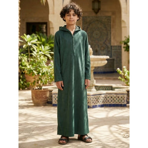 HM12 - Boy's Hooded Suede Emirati Omani Zipped Thobe-TruClothing