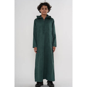 HM12 - Boy's Hooded Suede Emirati Omani Zipped Thobe-TruClothing