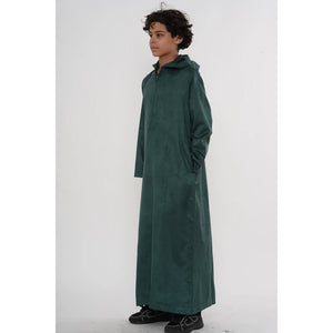HM12 - Boy's Hooded Suede Emirati Omani Zipped Thobe-TruClothing
