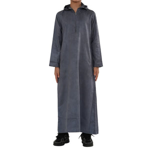 HM12 - Boy's Hooded Suede Emirati Omani Zipped Thobe-TruClothing