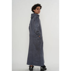 HM12 - Boy's Hooded Suede Emirati Omani Zipped Thobe-TruClothing