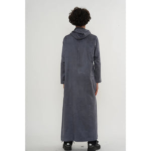 HM12 - Boy's Hooded Suede Emirati Omani Zipped Thobe-TruClothing