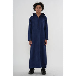 HM12 - Boy's Hooded Suede Emirati Omani Zipped Thobe-TruClothing