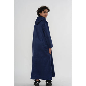 HM12 - Boy's Hooded Suede Emirati Omani Zipped Thobe-TruClothing