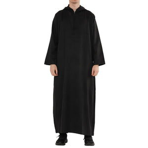 HM12 - Men's Hooded Suede Emirati Omani Zipped Thobe-TruClothing