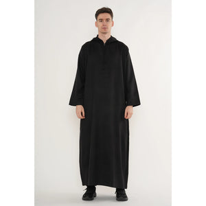 HM12 - Men's Hooded Suede Emirati Omani Zipped Thobe-TruClothing