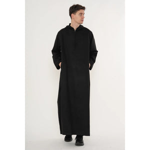 HM12 - Men's Hooded Suede Emirati Omani Zipped Thobe-TruClothing