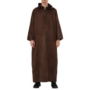 HM12 - Men's Hooded Suede Emirati Omani Zipped Thobe-TruClothing