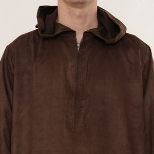 HM12 - Men's Hooded Suede Emirati Omani Zipped Thobe-TruClothing