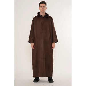 HM12 - Men's Hooded Suede Emirati Omani Zipped Thobe-TruClothing