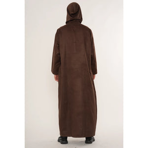 HM12 - Men's Hooded Suede Emirati Omani Zipped Thobe-TruClothing