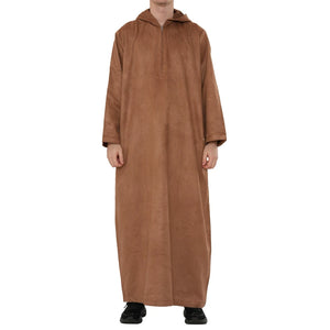 HM12 - Men's Hooded Suede Emirati Omani Zipped Thobe-TruClothing
