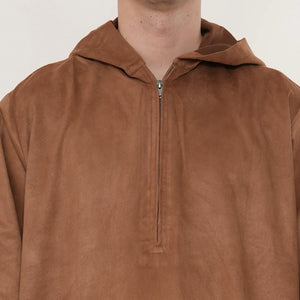 HM12 - Men's Hooded Suede Emirati Omani Zipped Thobe-TruClothing