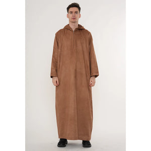 HM12 - Men's Hooded Suede Emirati Omani Zipped Thobe-TruClothing