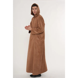 HM12 - Men's Hooded Suede Emirati Omani Zipped Thobe-TruClothing