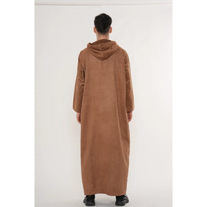HM12 - Men's Hooded Suede Emirati Omani Zipped Thobe-TruClothing