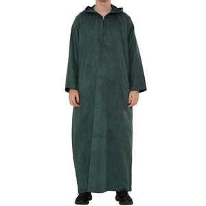 HM12 - Men's Hooded Suede Emirati Omani Zipped Thobe-TruClothing
