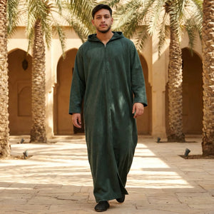 HM12 - Men's Hooded Suede Emirati Omani Zipped Thobe-TruClothing