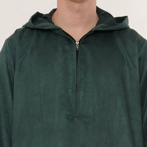 HM12 - Men's Hooded Suede Emirati Omani Zipped Thobe-TruClothing