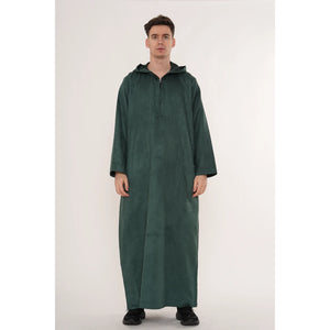 HM12 - Men's Hooded Suede Emirati Omani Zipped Thobe-TruClothing