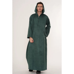 HM12 - Men's Hooded Suede Emirati Omani Zipped Thobe-TruClothing