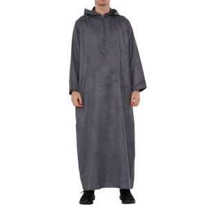 HM12 - Men's Hooded Suede Emirati Omani Zipped Thobe-TruClothing