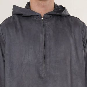 HM12 - Men's Hooded Suede Emirati Omani Zipped Thobe-TruClothing