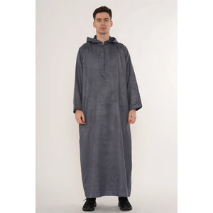 HM12 - Men's Hooded Suede Emirati Omani Zipped Thobe-TruClothing