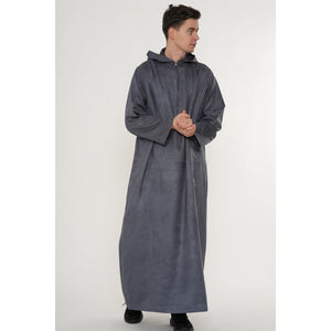 HM12 - Men's Hooded Suede Emirati Omani Zipped Thobe-TruClothing