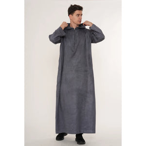 HM12 - Men's Hooded Suede Emirati Omani Zipped Thobe-TruClothing