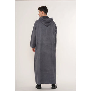 HM12 - Men's Hooded Suede Emirati Omani Zipped Thobe-TruClothing