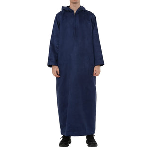 HM12 - Men's Hooded Suede Emirati Omani Zipped Thobe-TruClothing
