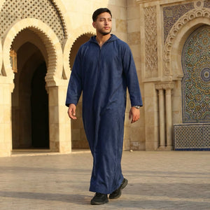 HM12 - Men's Hooded Suede Emirati Omani Zipped Thobe-TruClothing