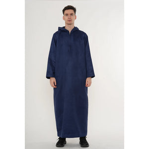 HM12 - Men's Hooded Suede Emirati Omani Zipped Thobe-TruClothing