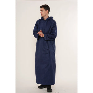 HM12 - Men's Hooded Suede Emirati Omani Zipped Thobe-TruClothing