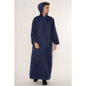 HM12 - Men's Hooded Suede Emirati Omani Zipped Thobe-TruClothing
