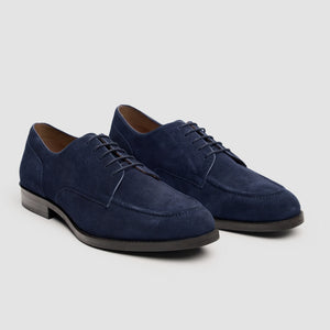 Brera - Men's Navy Suede Classic Lace-Up Derby Shoes