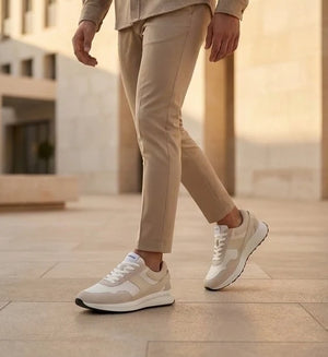 Canbera - Men's White Lightweight Suede Sneakers