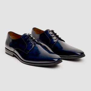 Chester - Men's Navy High-Shine Polished Derby Shoes