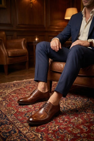 Chester - Men's Tan High-Shine Polished Derby Shoes