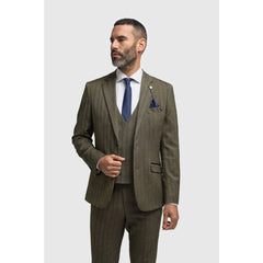 Damon - Blazer de espiga de tweed verde oliva para hombre