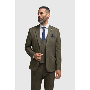 Damon - Men's Olive Green Tweed Herringbone Blazer-TruClothing