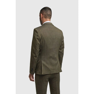 Damon - Men's Olive Green Tweed Herringbone Blazer-TruClothing