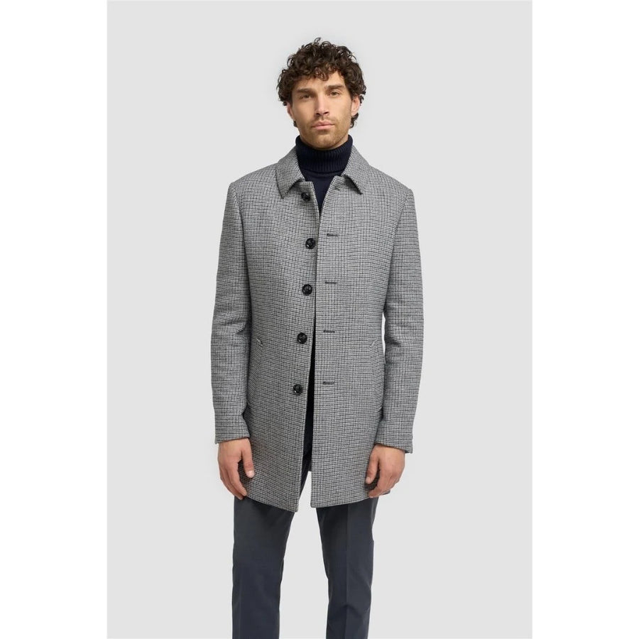Kerry - Men's Grey Wool Blend Houndstooth Tweed Overcoat-TruClothing