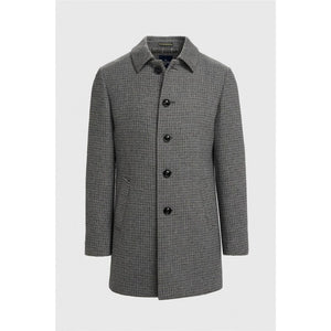 Kerry - Men's Grey Wool Blend Houndstooth Tweed Overcoat-TruClothing
