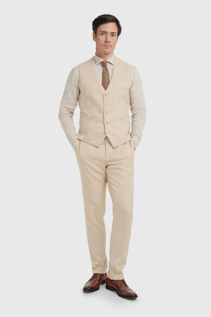 Malibu - Men's Beige 3 Piece Textured Suit