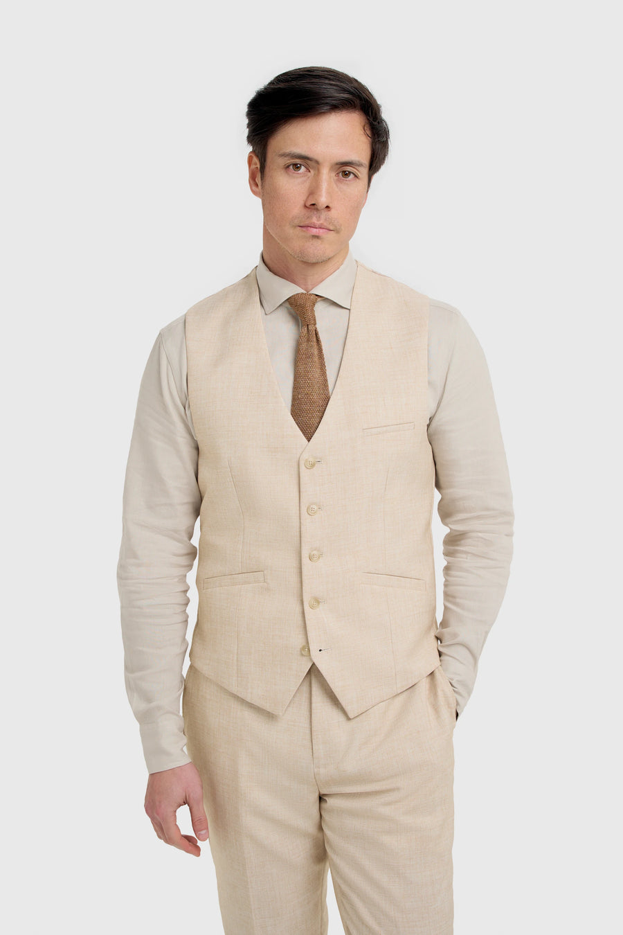 Malibu - Men's Beige Textured Waistcoat
