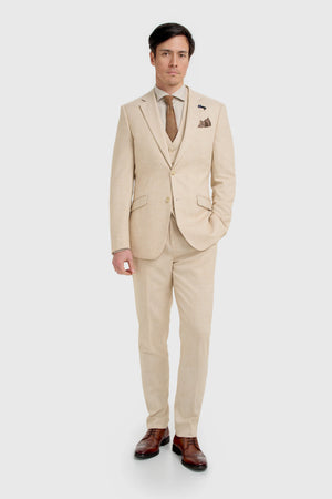 Malibu - Men's Beige 3 Piece Textured Suit