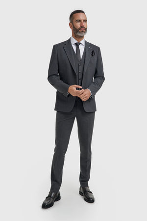 Malibu - Men's Charcoal Textured Grey 3 Piece Suit
